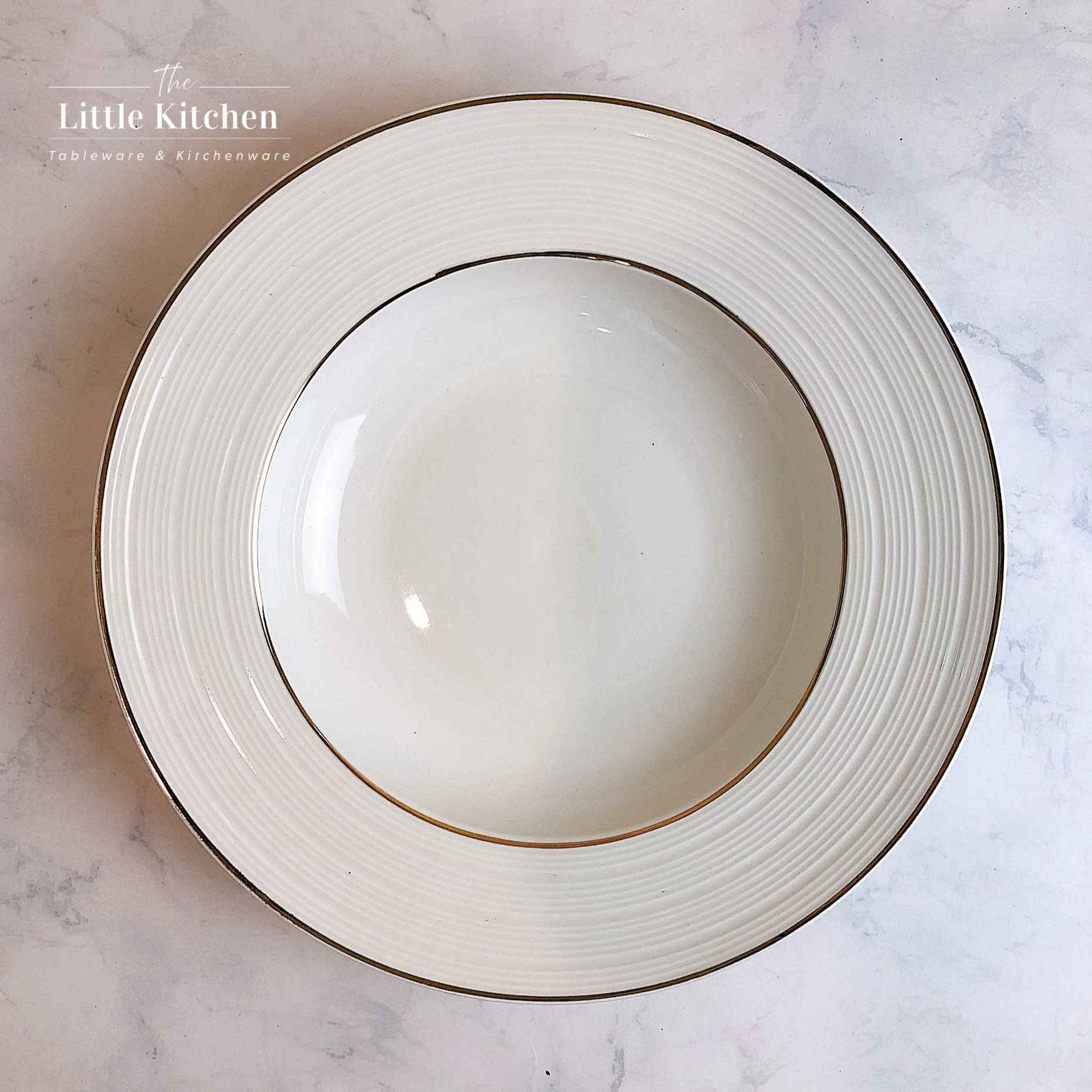 Bộ bát đĩa cao cấp màu trắng họa tiết gân viền vàng