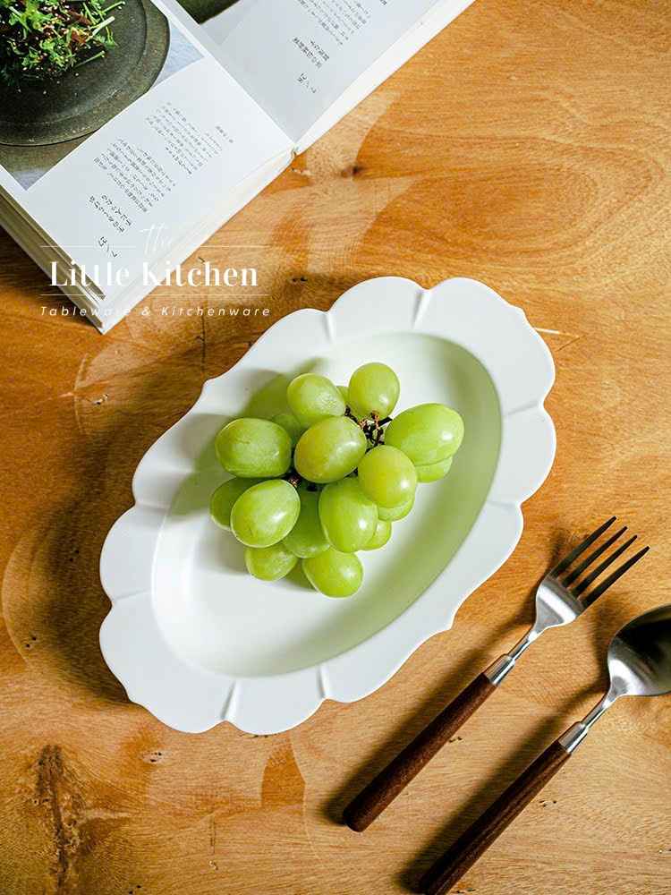 Bộ bát đĩa cao cấp phong cách Hàn Quốc màu trắng viền lượn