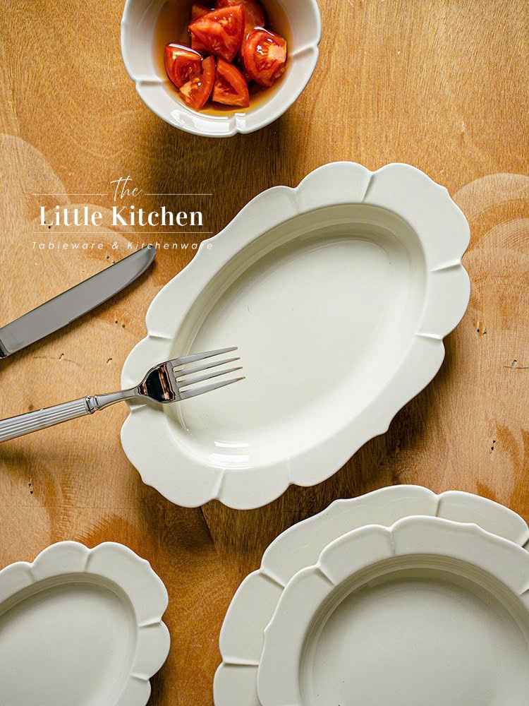 Bộ bát đĩa cao cấp phong cách Hàn Quốc màu be viền lượn