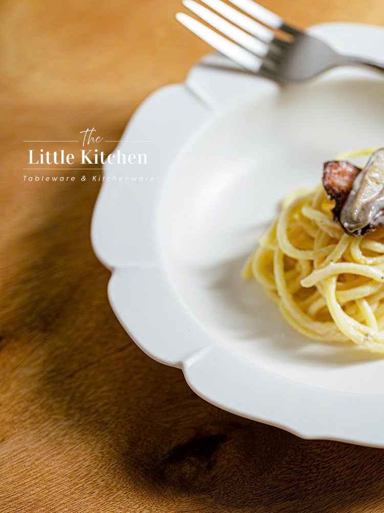 Bộ bát đĩa cao cấp phong cách Hàn Quốc màu trắng viền lượn