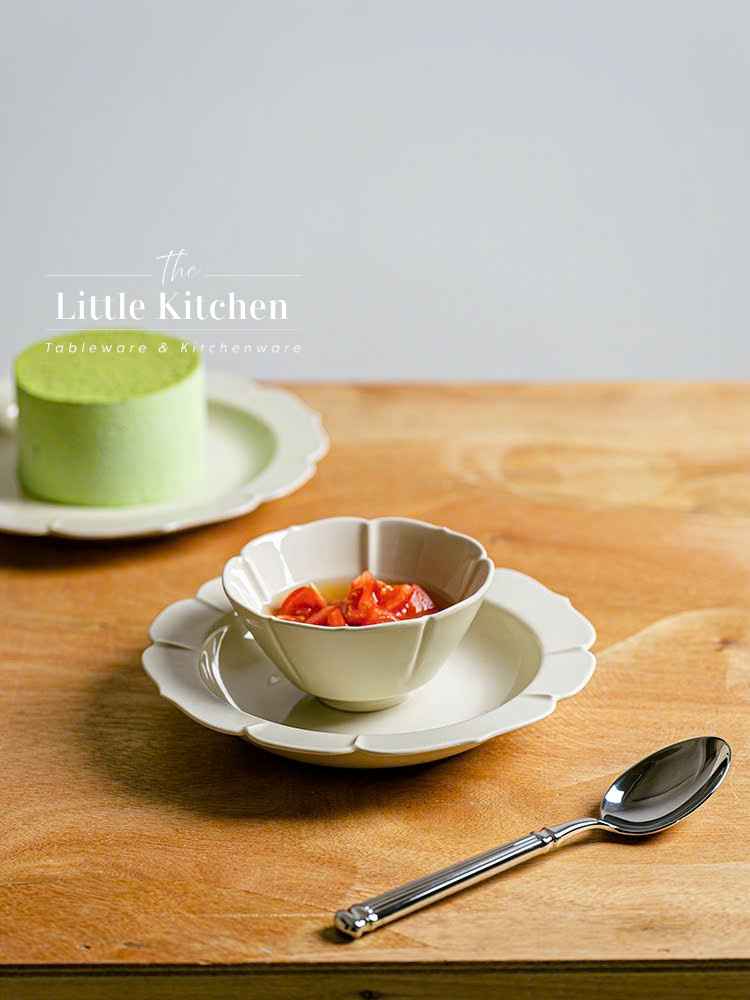 Bộ bát đĩa cao cấp phong cách Hàn Quốc màu be viền lượn