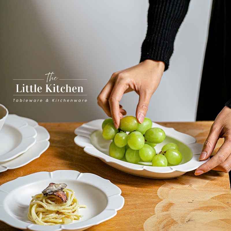 Bộ bát đĩa cao cấp phong cách Hàn Quốc màu trắng viền lượn