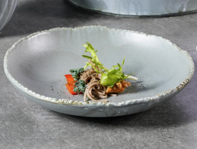 Bộ bát đĩa cao cấp màu ghi họa tiết răng cưa