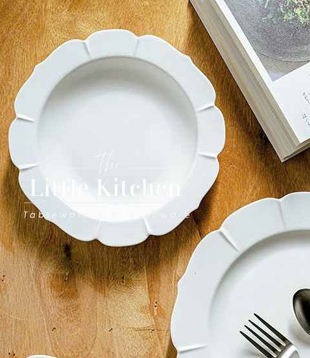 Bộ bát đĩa cao cấp phong cách Hàn Quốc màu trắng viền lượn