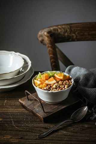 Bộ bát đĩa cao cấp phong cách vintage màu trắng hoa tiết gờ nổi