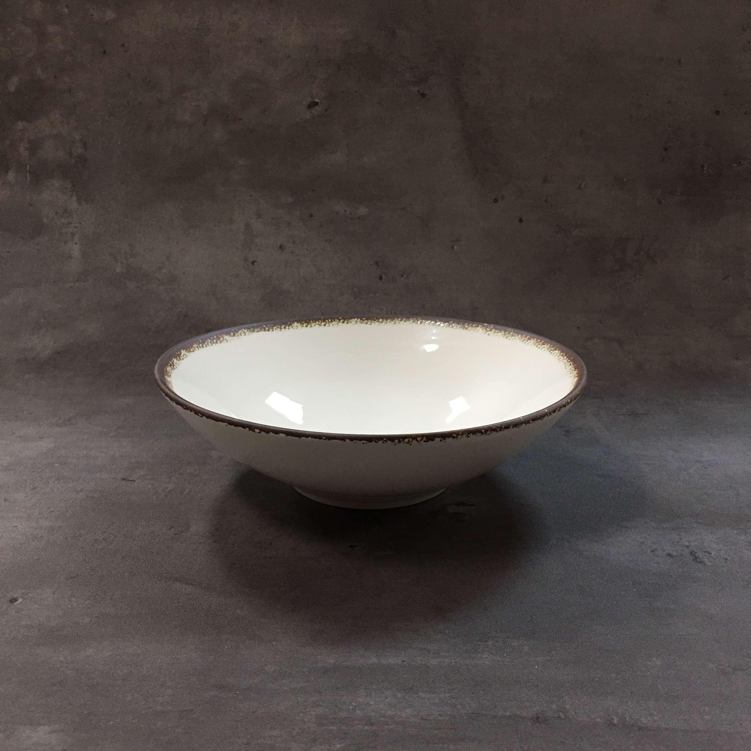 Bộ bát đĩa gia đình cao cấp màu trắng viền nâu men bóng