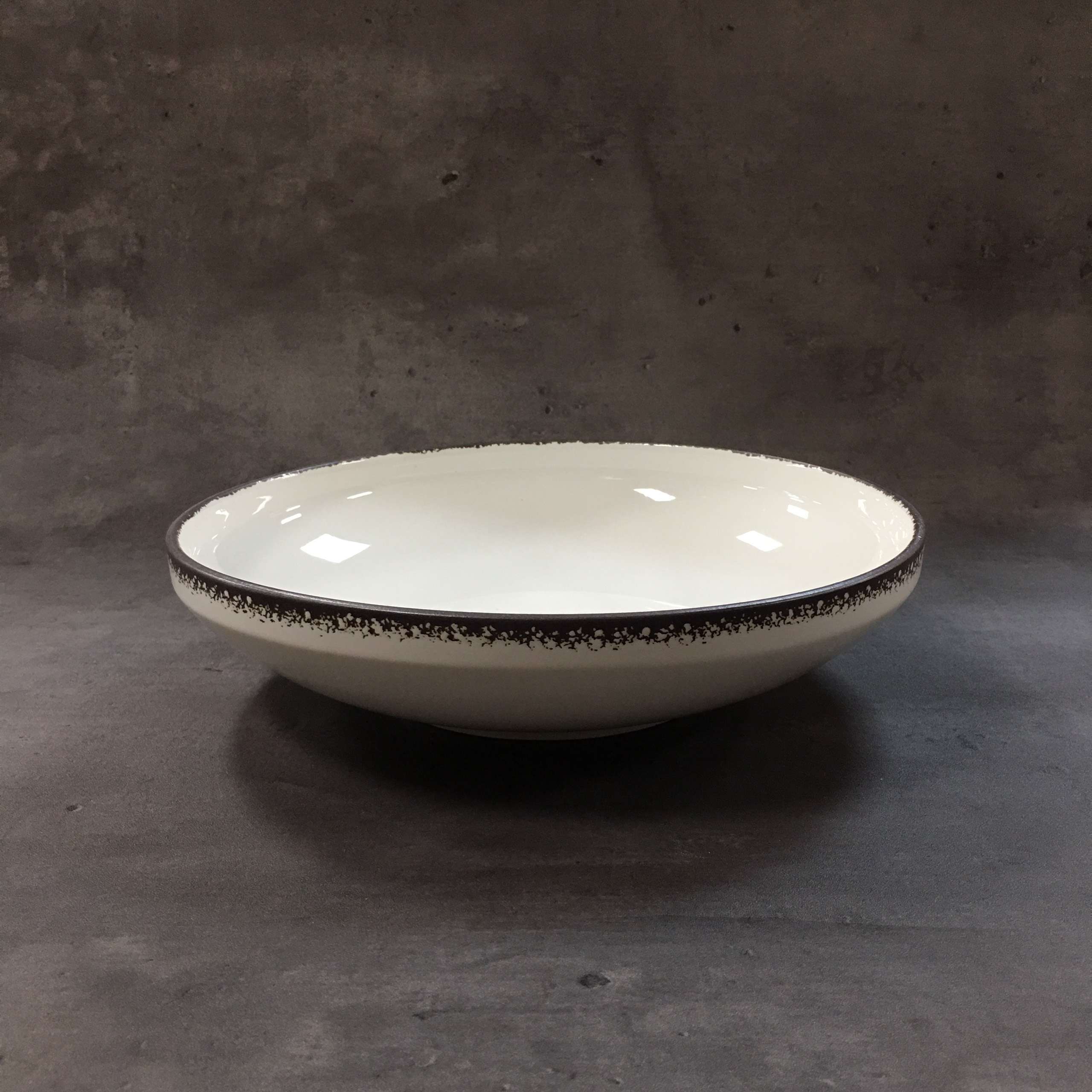 Bộ bát đĩa gia đình cao cấp màu trắng viền nâu men bóng