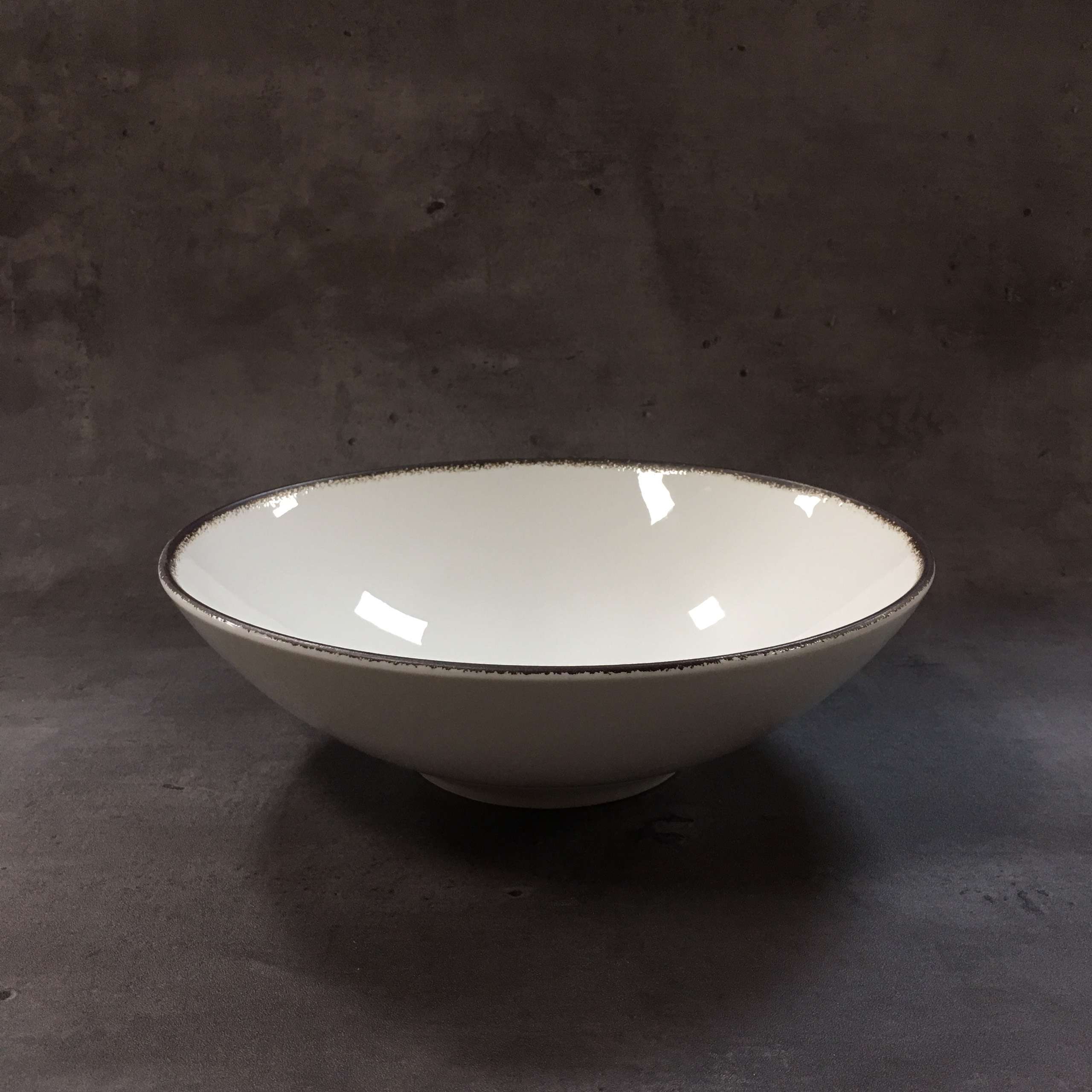 Bộ bát đĩa gia đình cao cấp màu trắng viền nâu men bóng