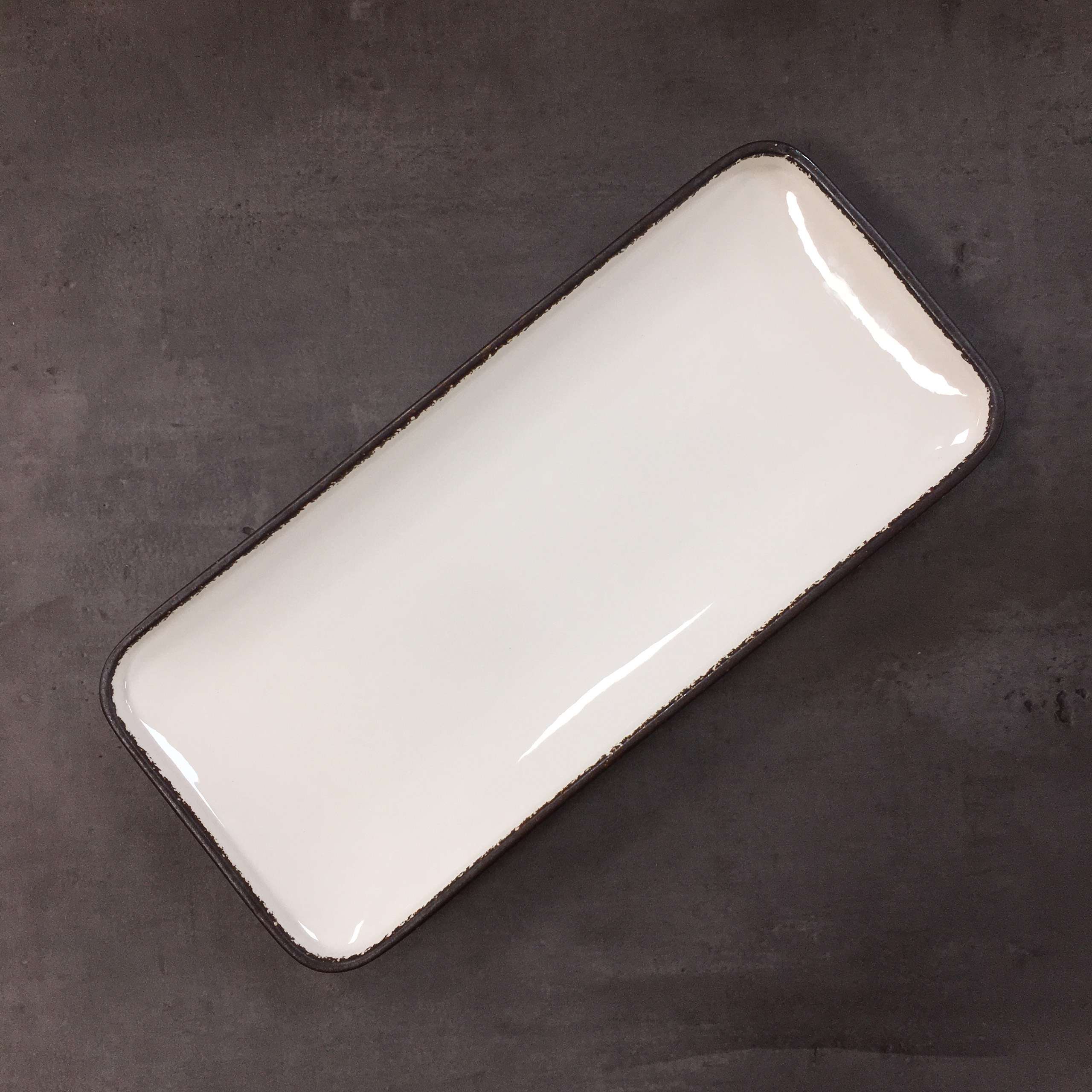 Bộ bát đĩa gia đình cao cấp màu trắng viền nâu men bóng