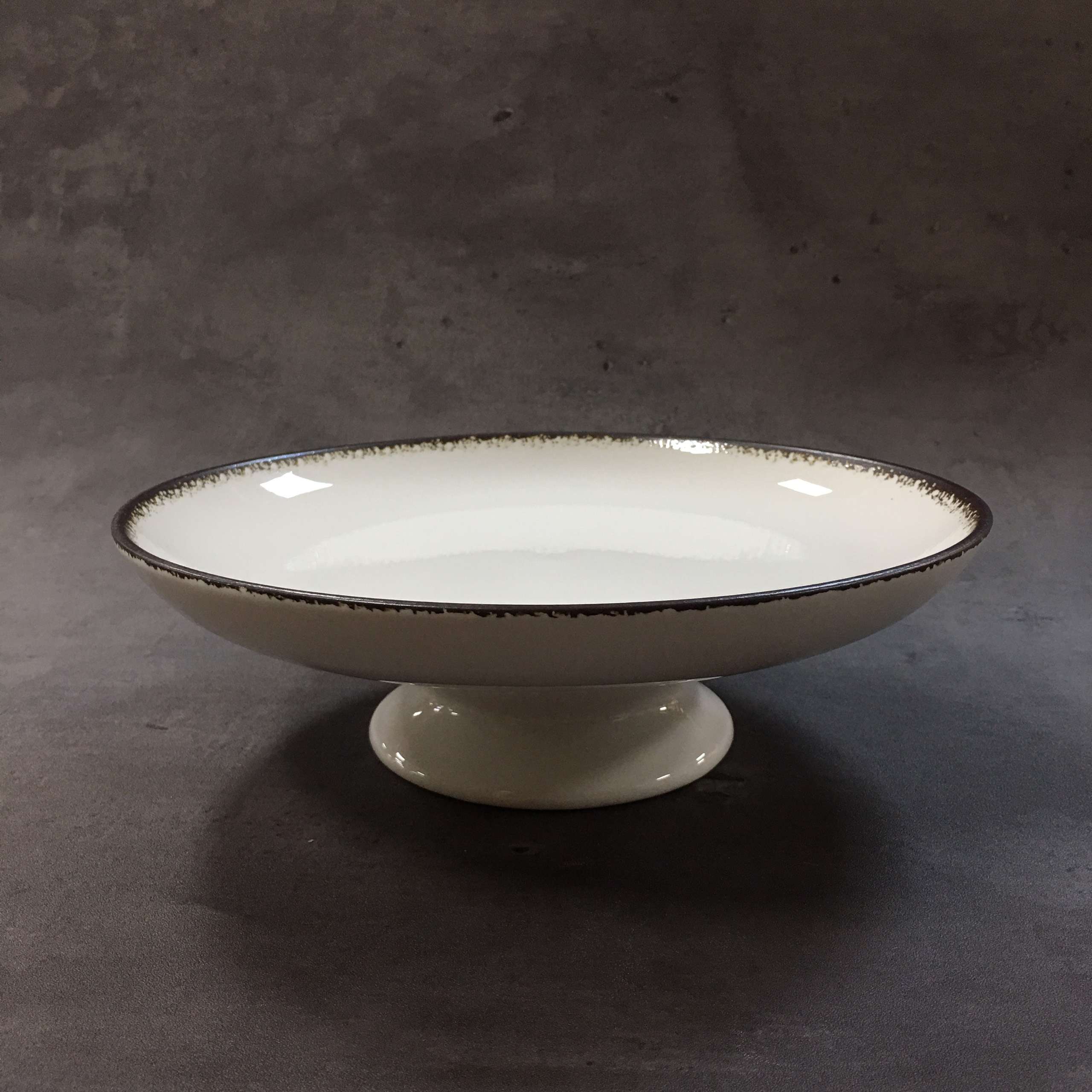 Bộ bát đĩa gia đình cao cấp màu trắng viền nâu men bóng