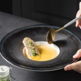 Bộ đĩa nhà hàng cao cấp màu trắng họa tiết viền gân xanh