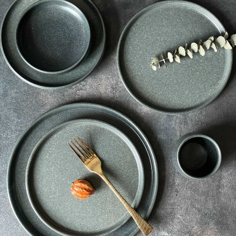 Bộ bát đĩa cao cấp màu ghi họa tiết đen đốm