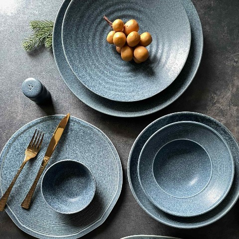 Bộ bát đĩa cao cấp  màu lam men lì