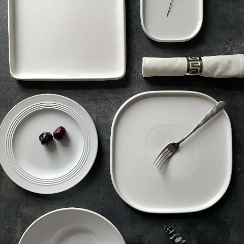 Bộ bát đĩa cao cấp màu trắng men lì