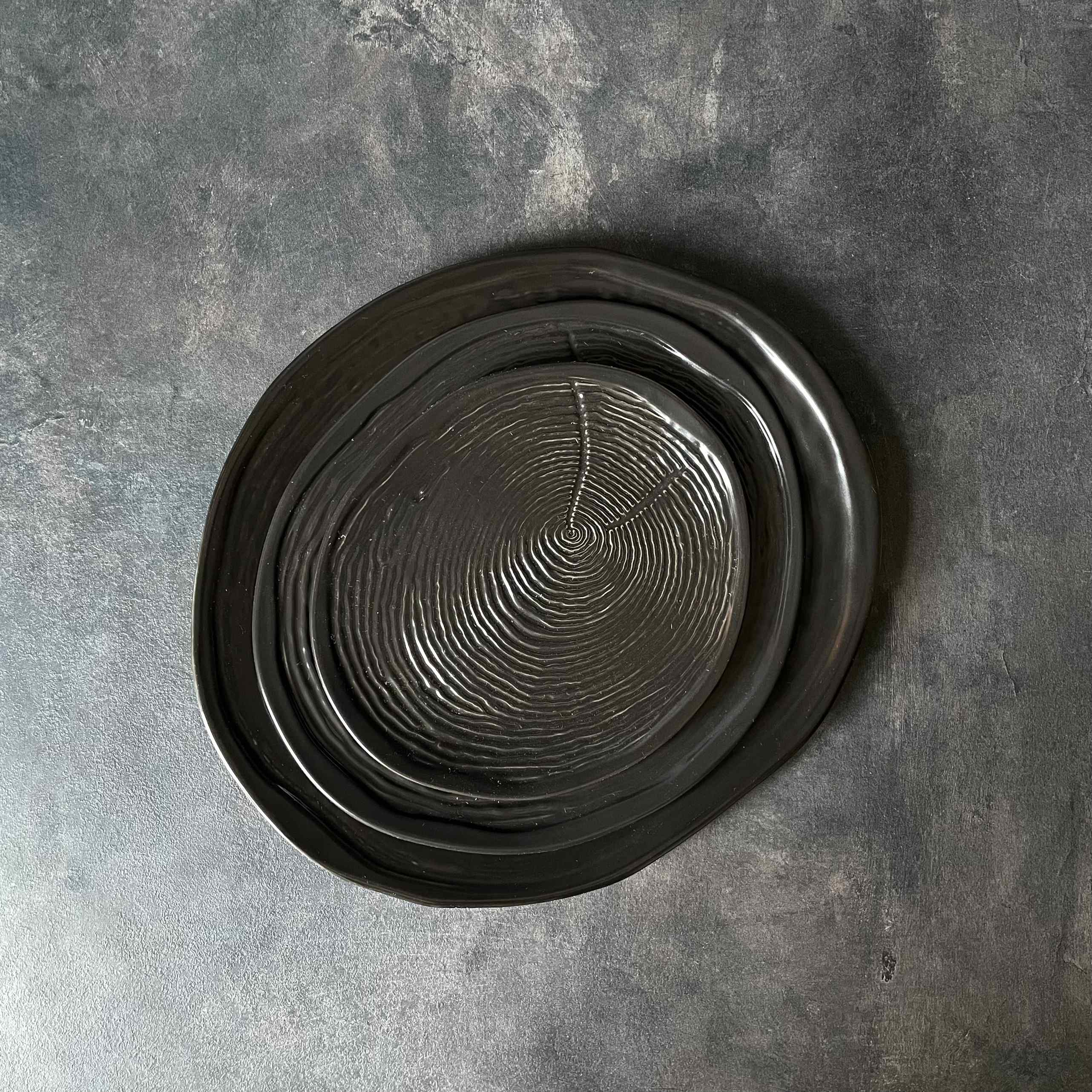 Bộ đĩa nhà hàng cao cấp màu đen họa tiết vân xoáy