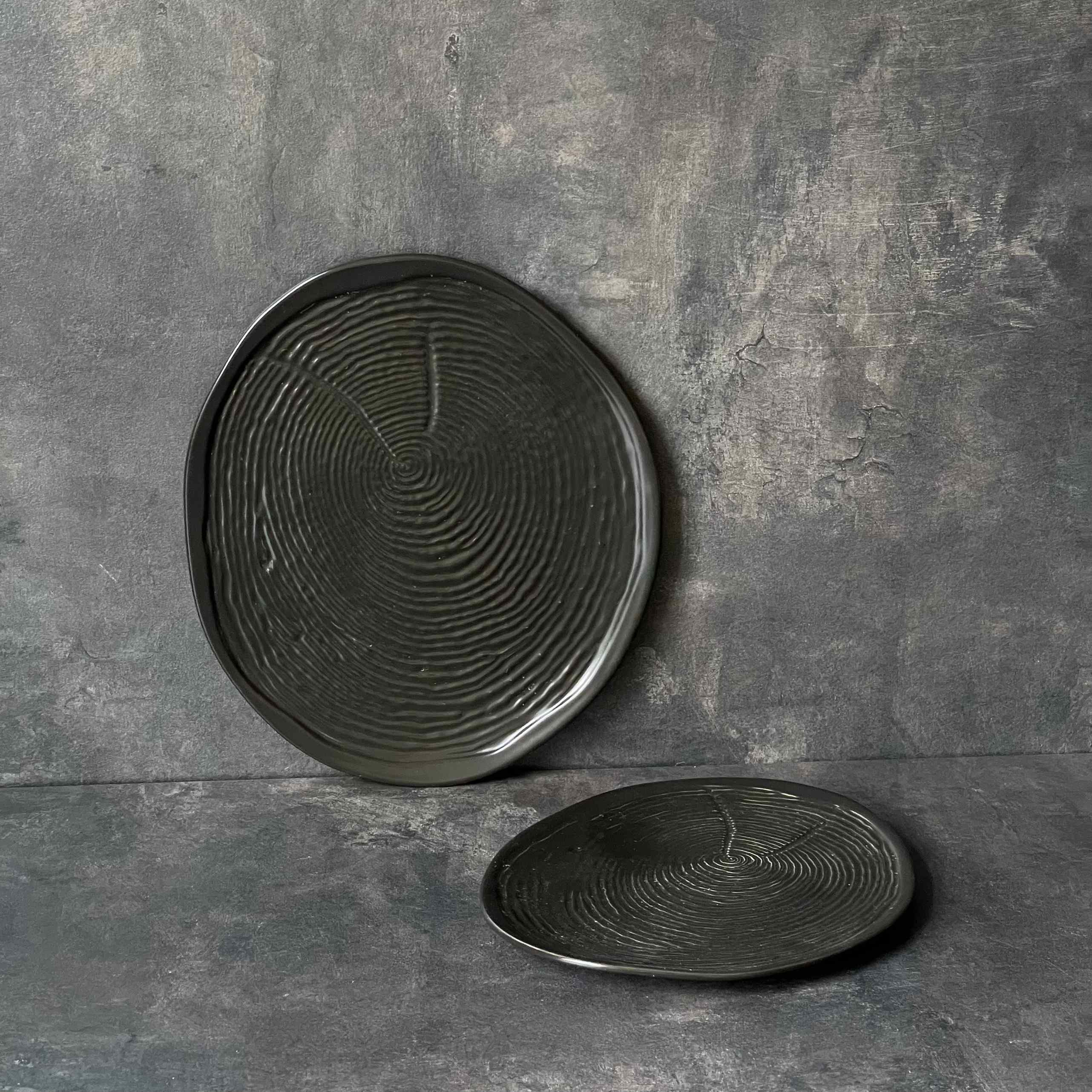 Bộ đĩa nhà hàng cao cấp màu đen họa tiết vân xoáy