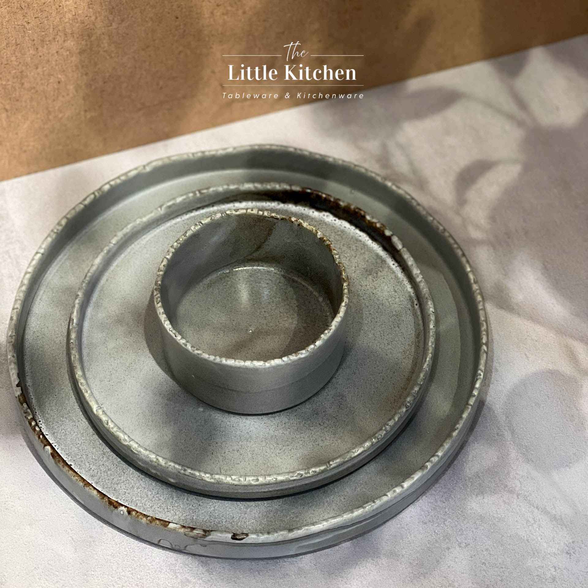 Bộ bát đĩa cao cấp màu ghi họa tiết răng cưa