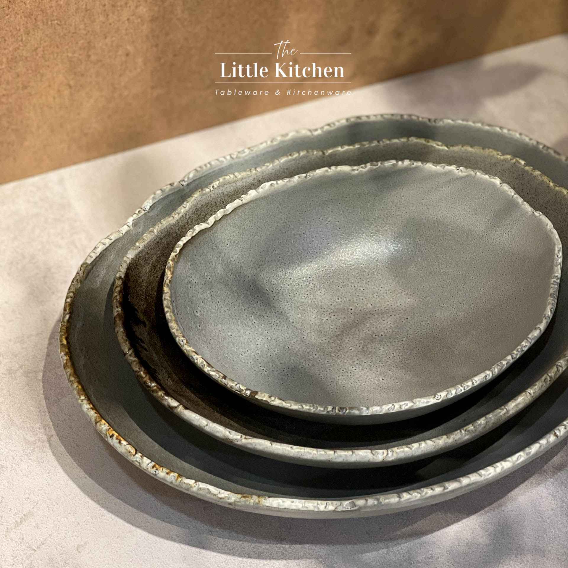 Bộ bát đĩa cao cấp màu ghi họa tiết răng cưa