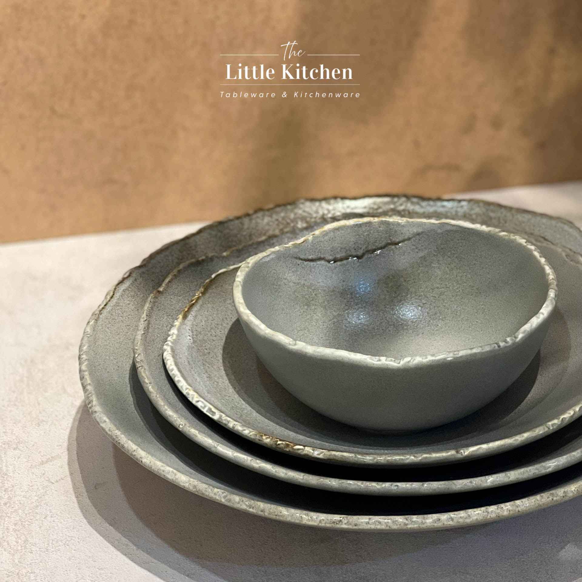 Bộ bát đĩa cao cấp màu ghi họa tiết răng cưa