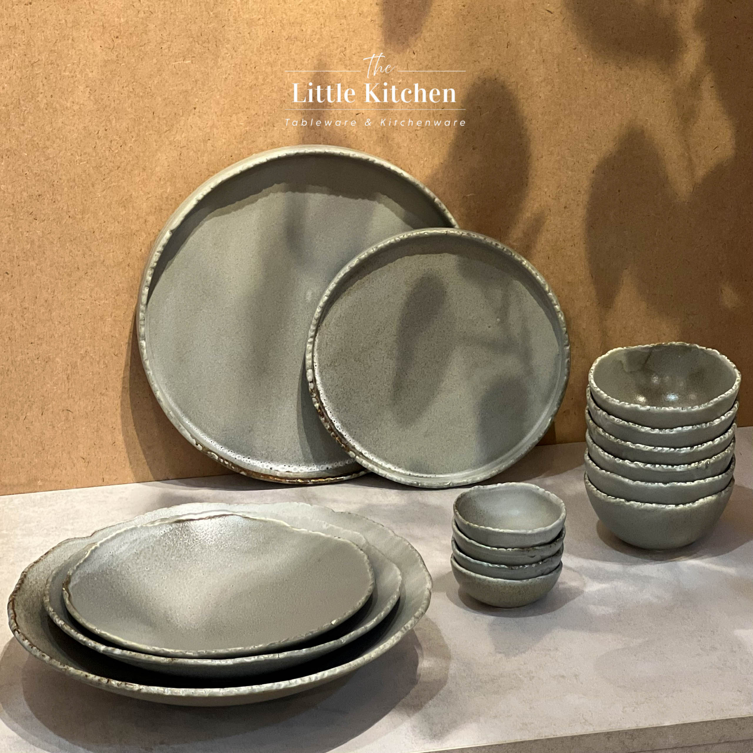 Bộ bát đĩa cao cấp màu ghi họa tiết răng cưa