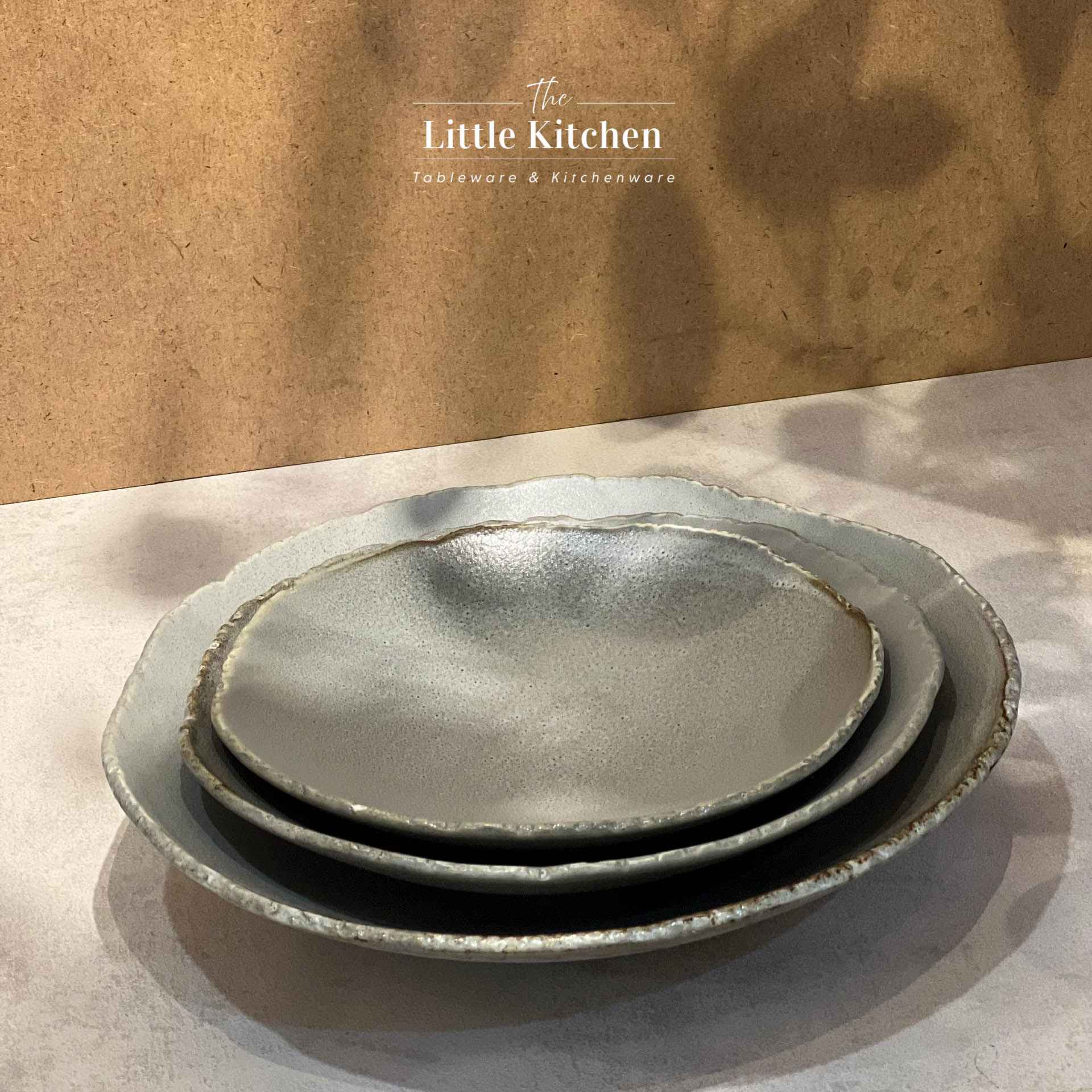 Bộ bát đĩa cao cấp màu ghi họa tiết răng cưa