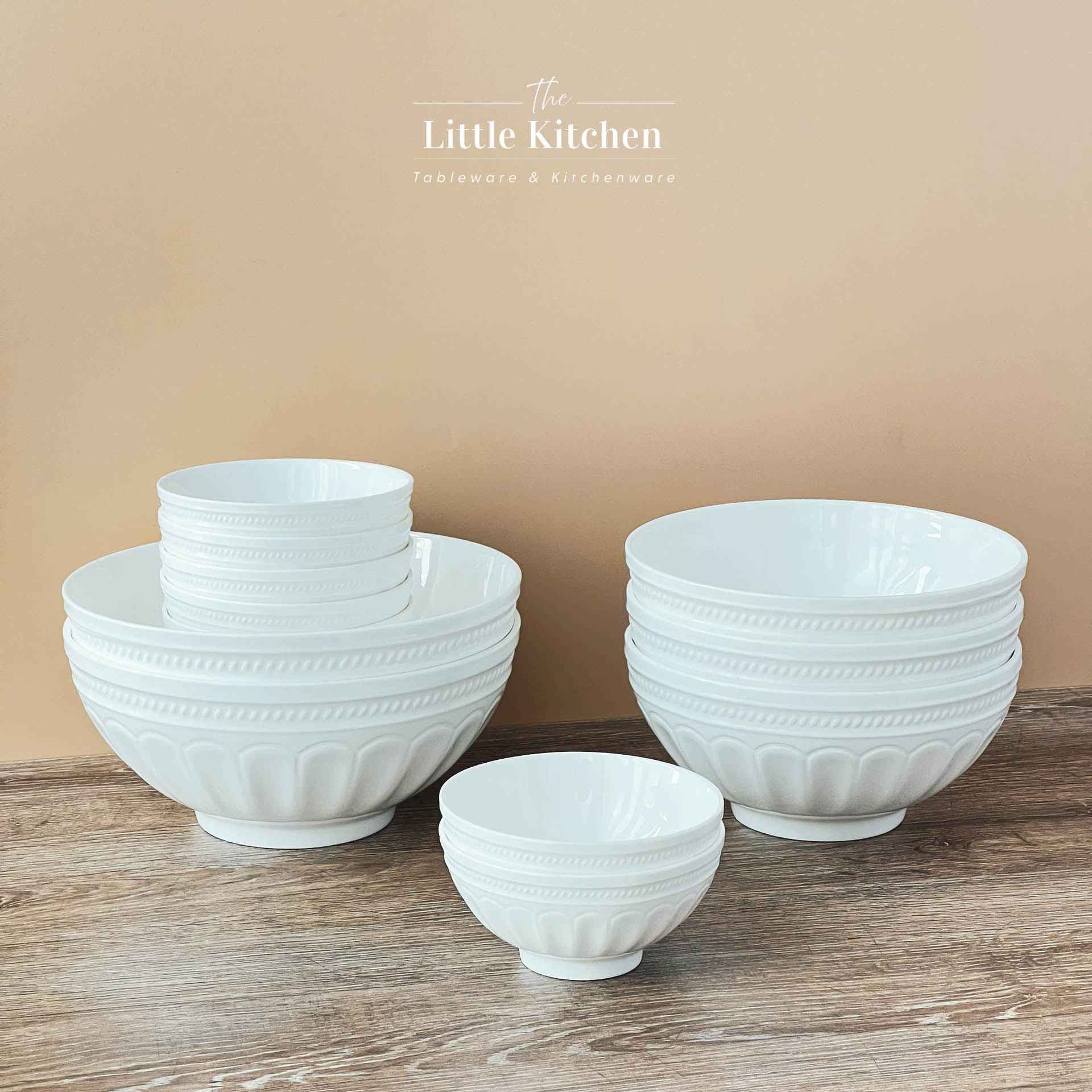 Bộ bát đĩa cao cấp sứ xương màu trắng họa tiết Royal