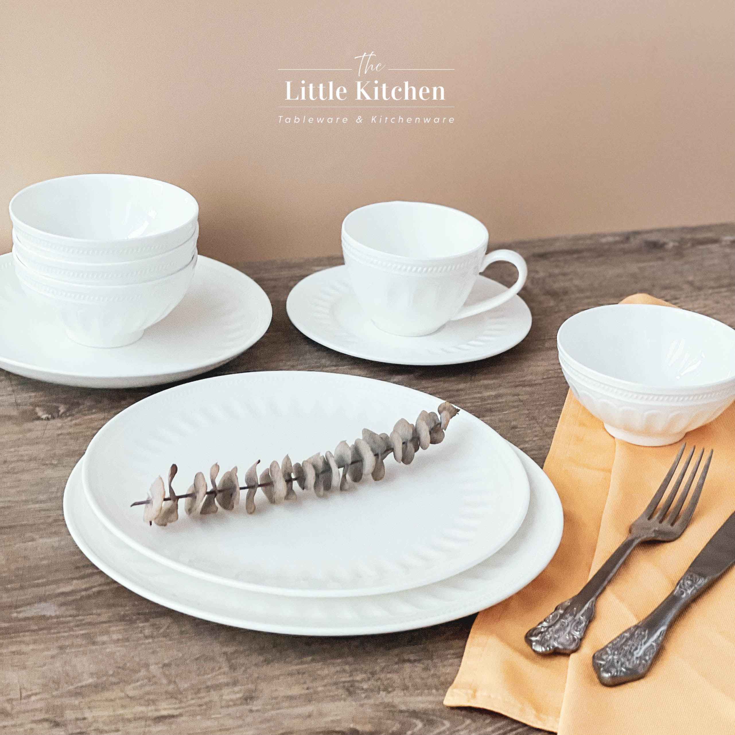 Bộ bát đĩa cao cấp sứ xương màu trắng họa tiết Royal