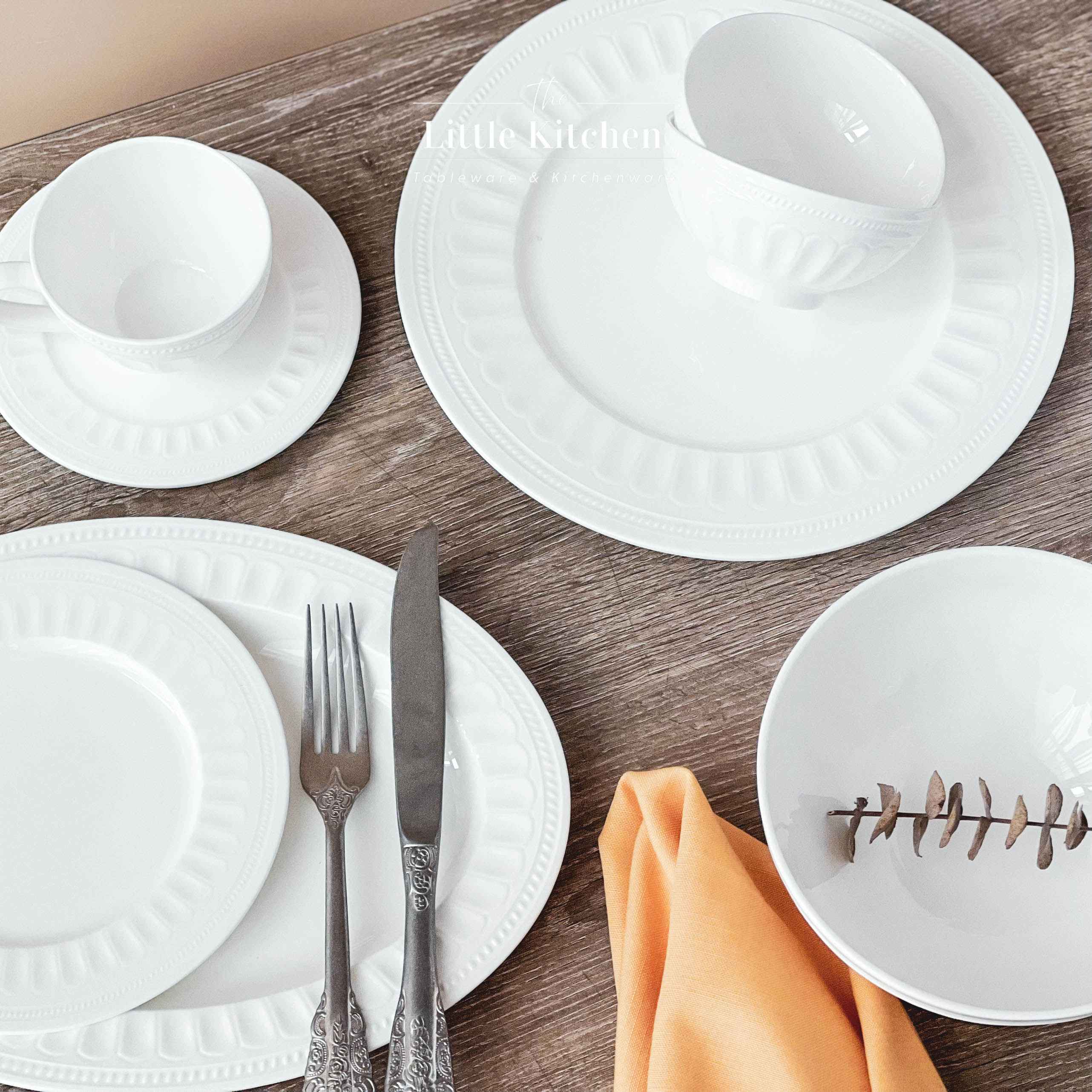 Bộ bát đĩa cao cấp sứ xương màu trắng họa tiết Royal