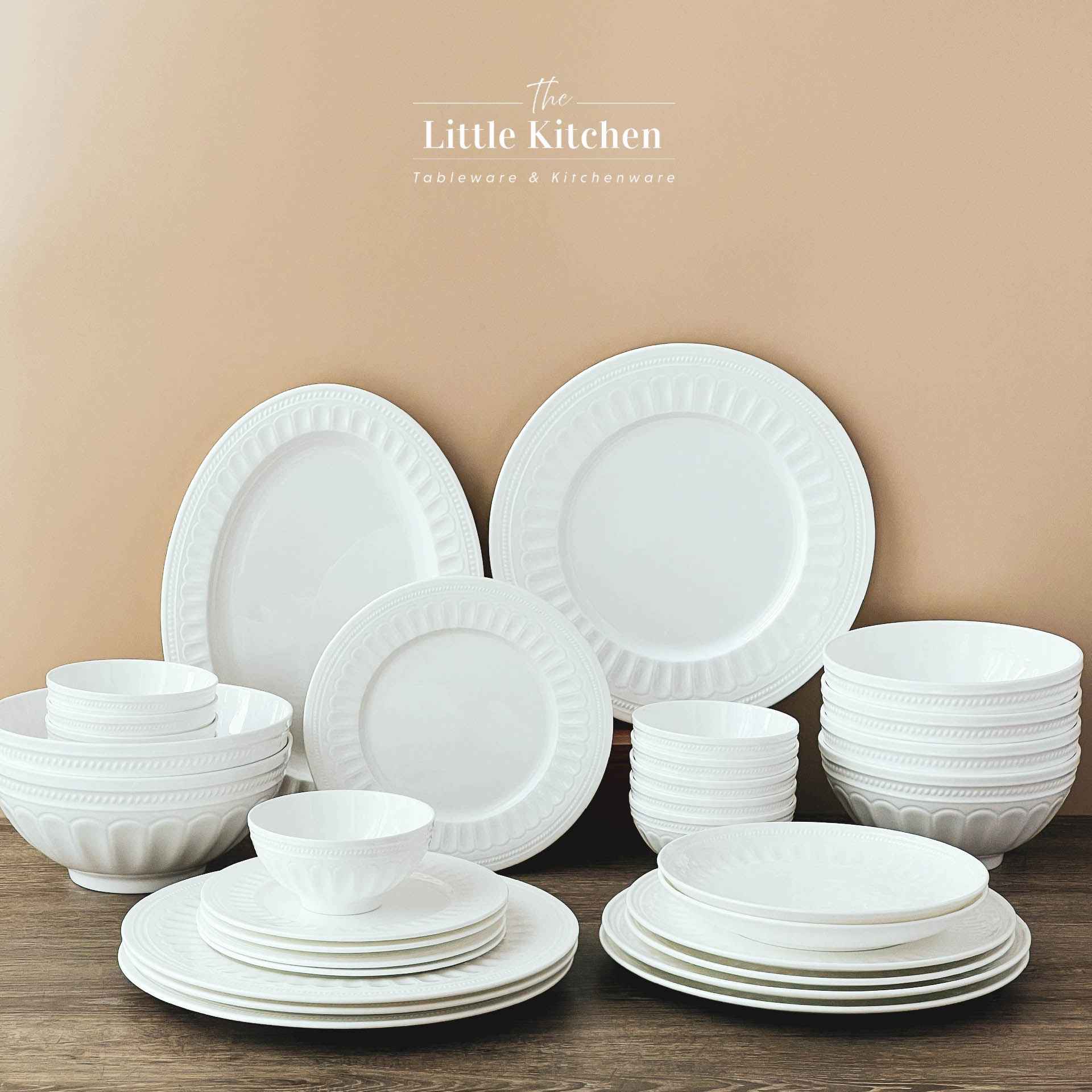 Bộ bát đĩa cao cấp sứ xương màu trắng họa tiết Royal