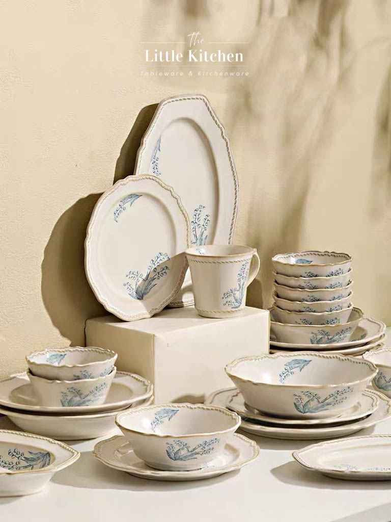 Bộ bát đĩa cao cấp Trắng hoa xanh