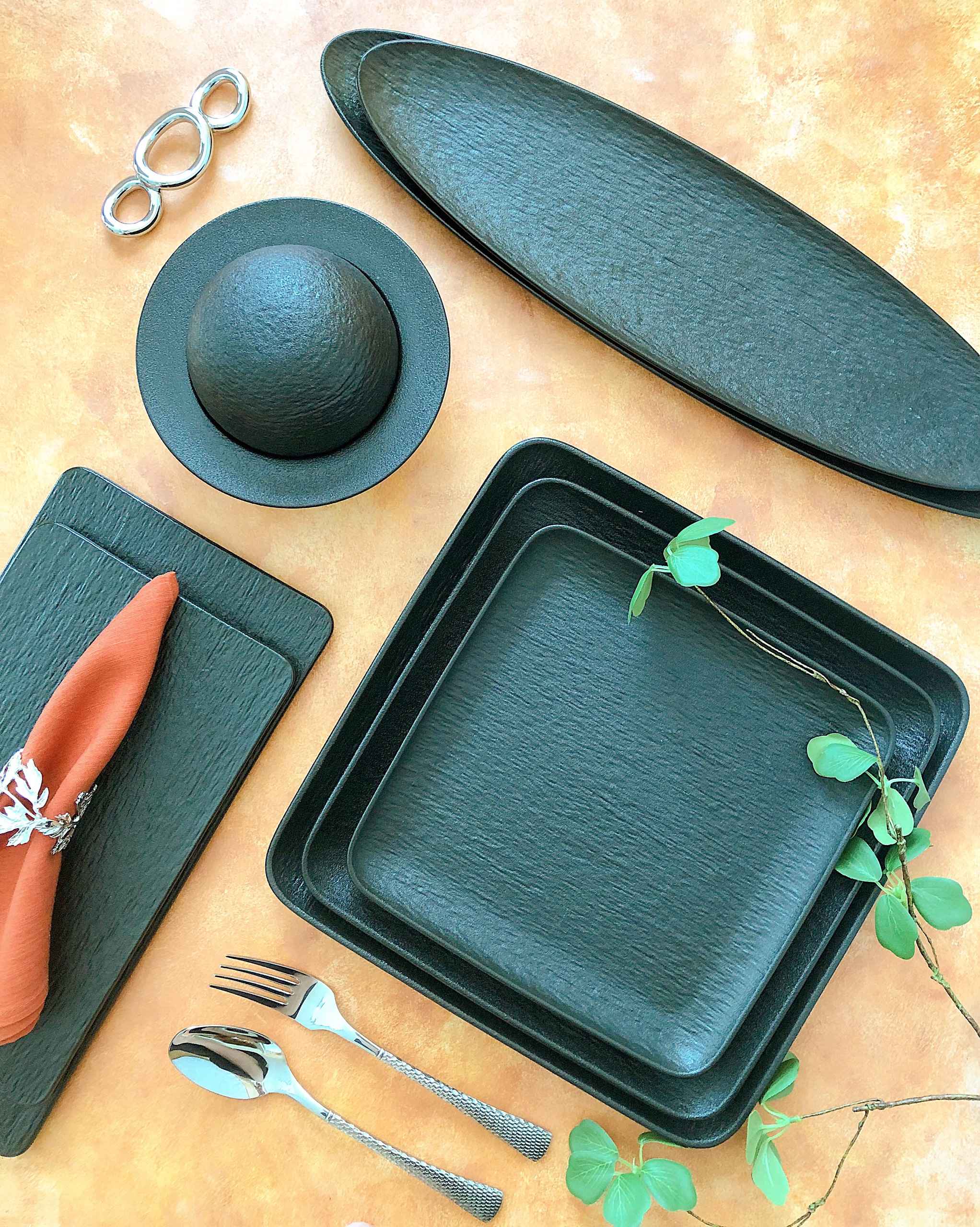 Bộ bát đĩa cao cấp men nhám màu đen