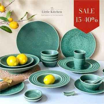 Bộ bát đĩa cao cấp phong cách Á màu lục men lì