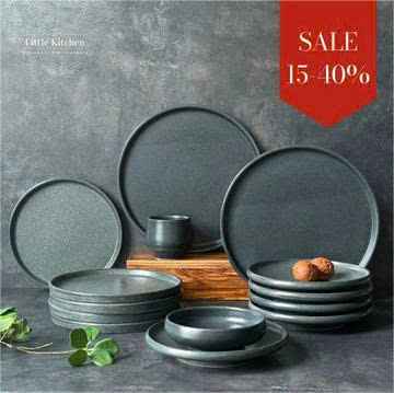 Bộ bát đĩa cao cấp màu ghi họa tiết đen đốm