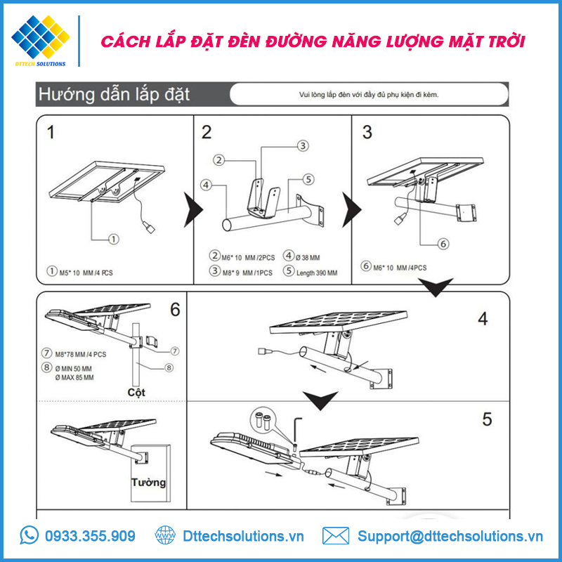 Cách lắp đèn đường năng lượng mặt trời