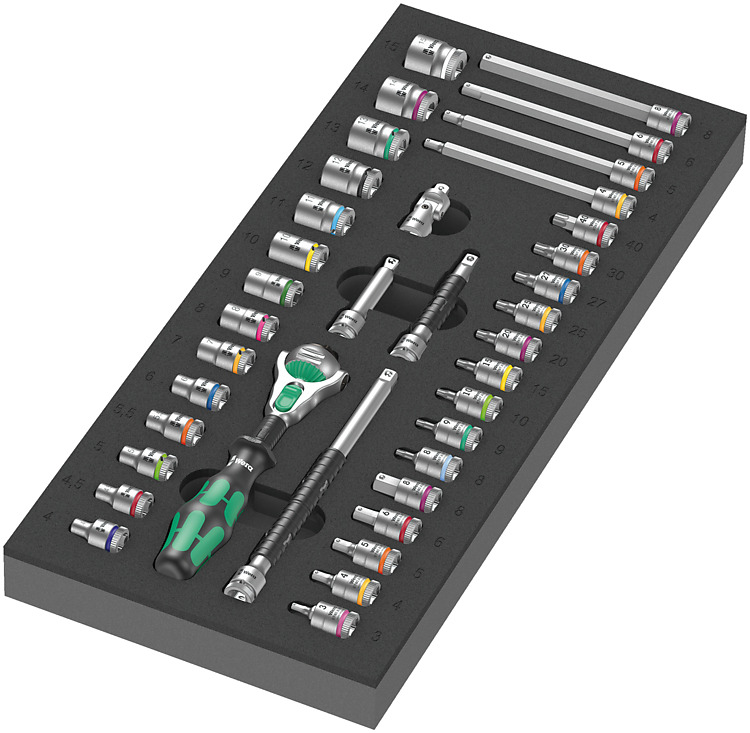 Wera 9720 Foam Insert 8000 A Zyklop 1/4" Ratchet Set 37 Chi Tiết 05150110001