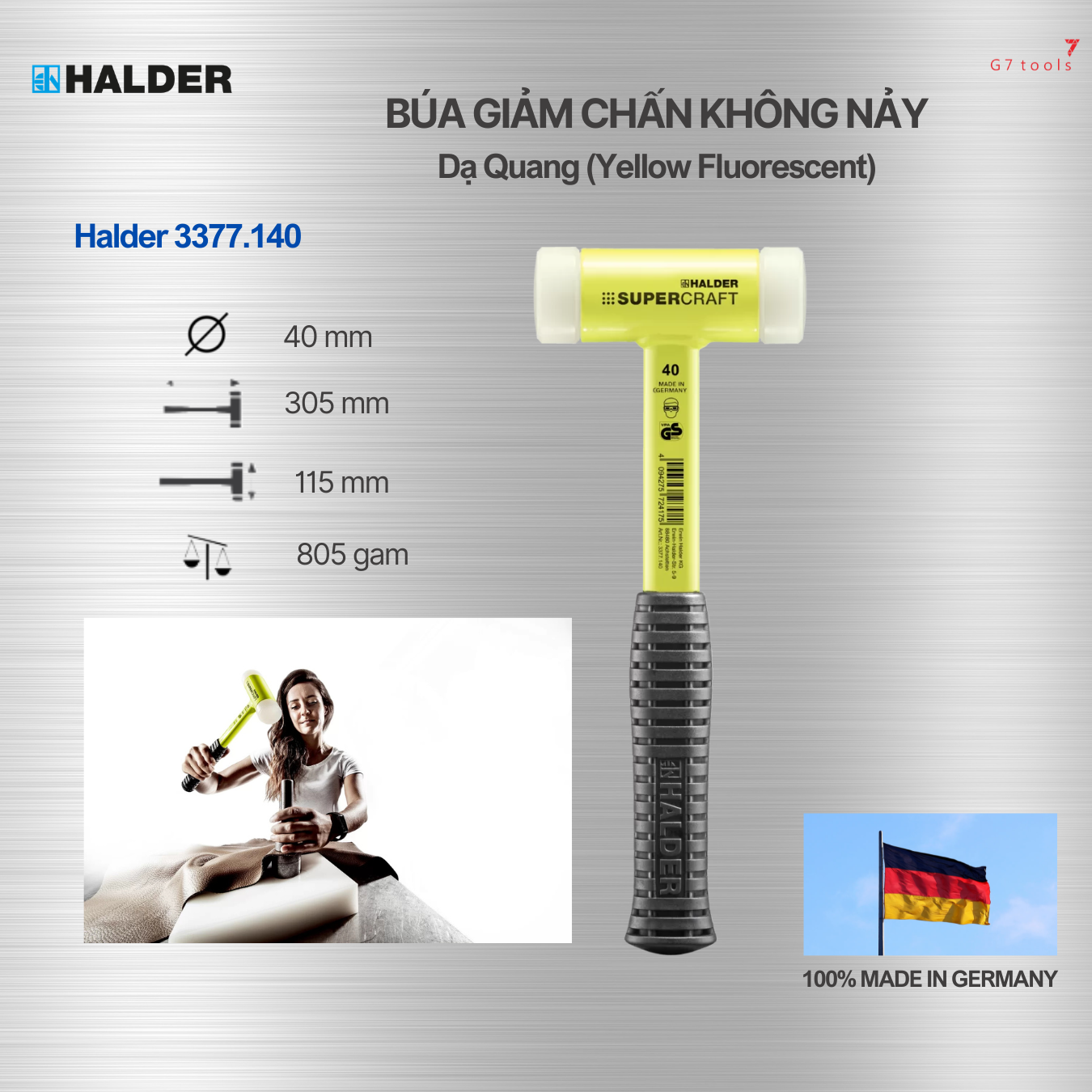 Búa đầu nhựa cao cấp giảm chấn không nảy Halder SuperCraft