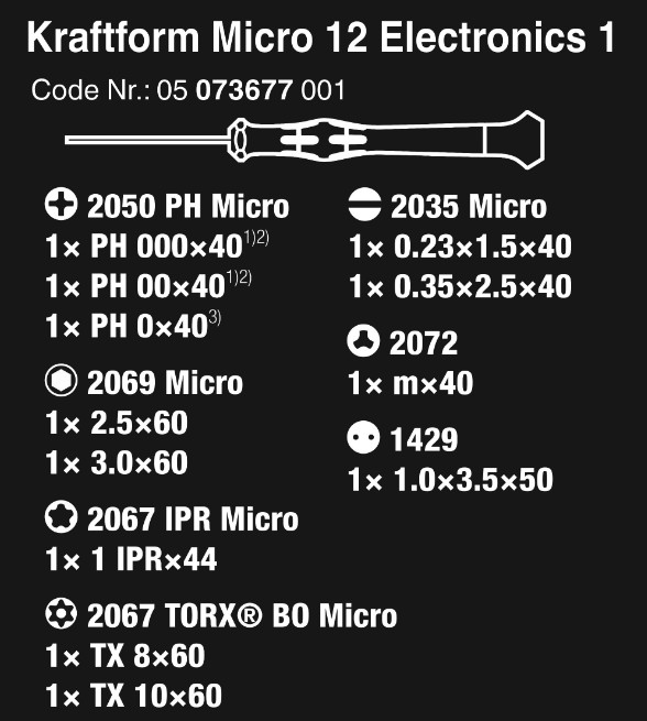 Bộ Tua Vít Wera Kraftform Micro 12 Electronics 1 Mã 05073677001