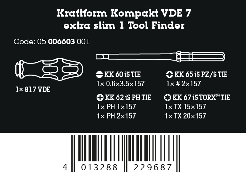 Bộ Tua Vít Wera Kraftform Kompakt VDE 7 Chi Tiết Mũi Extra Slim 0500660300