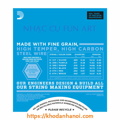 Nhạc cụ Fun Art - Thông số kỹ thuật của dây đàn guitar điện D'addario EXL120