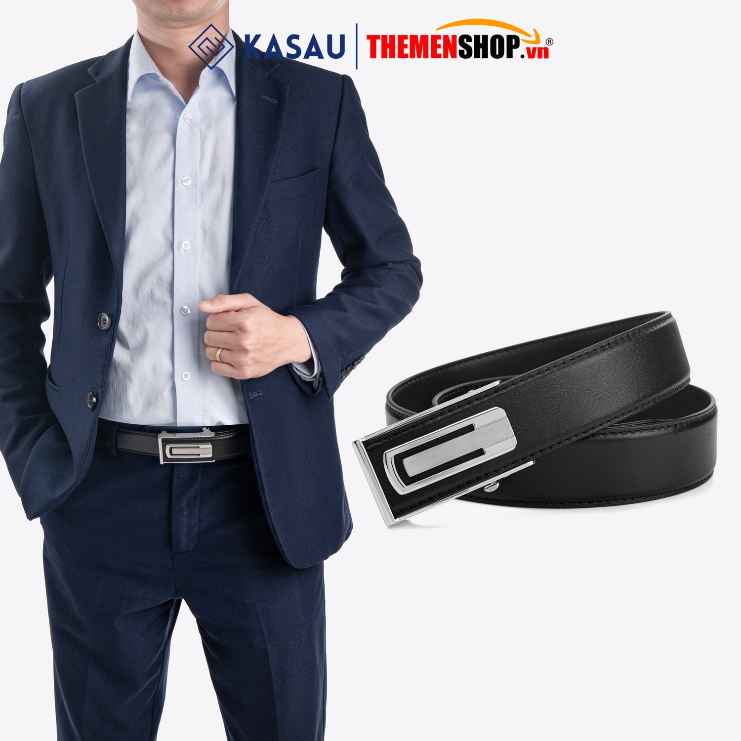 Dây thắt lưng nam khóa tự động hiệu KASAU bản 3.5cm KS01TD35
