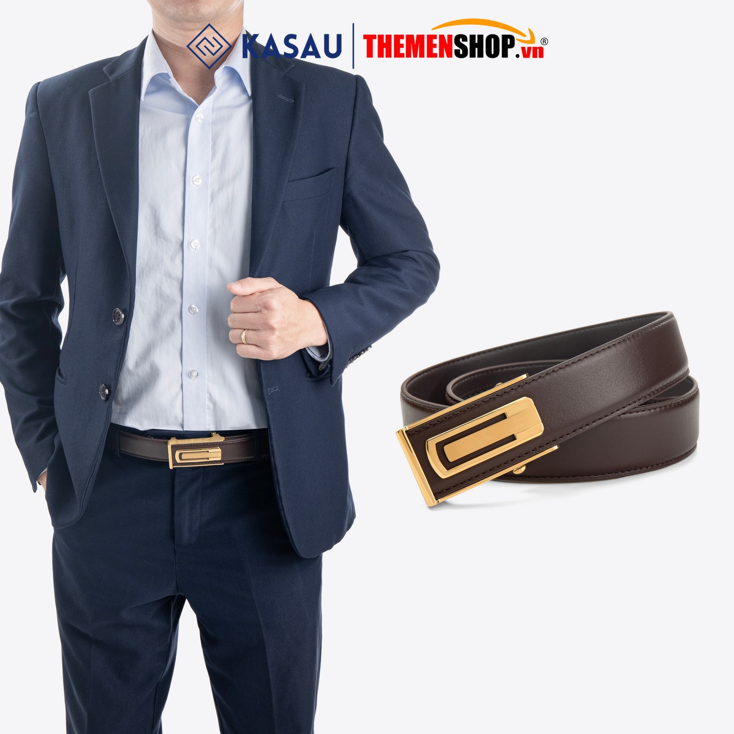 Dây thắt lưng nam khóa tự động hiệu KASAU bản 3.5cm KS01TD35