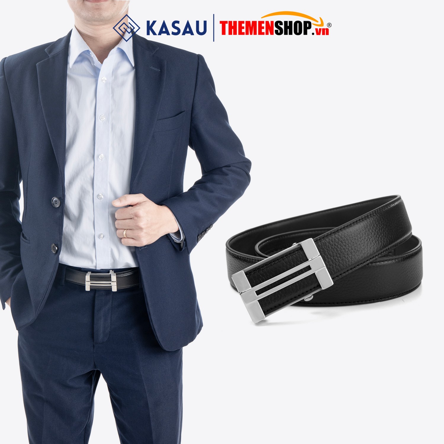 Dây thắt lưng nam khóa tự động hiệu KASAU bản 3.5cm KS02TD35