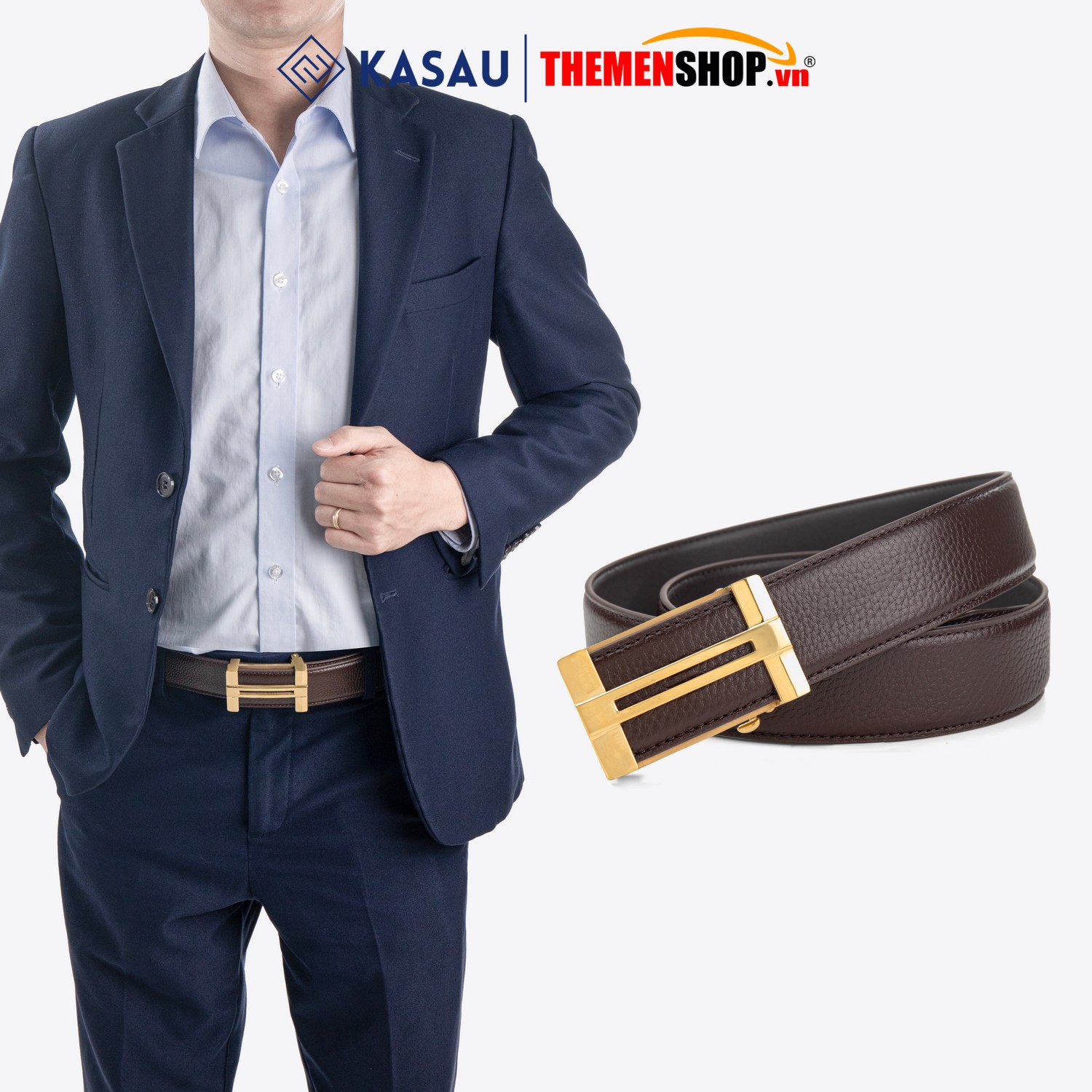 Dây thắt lưng nam khóa tự động hiệu KASAU bản 3.5cm KS02TD35