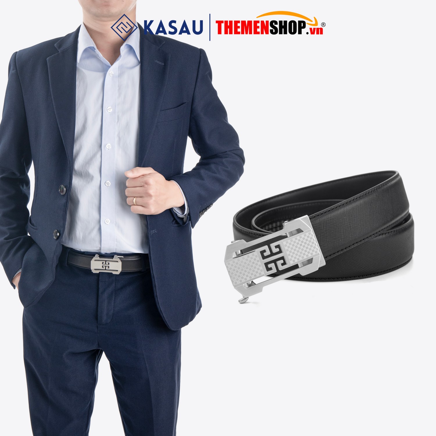 Dây thắt lưng nam khóa tự động hiệu KASAU bản 3.5cm KS03TD35