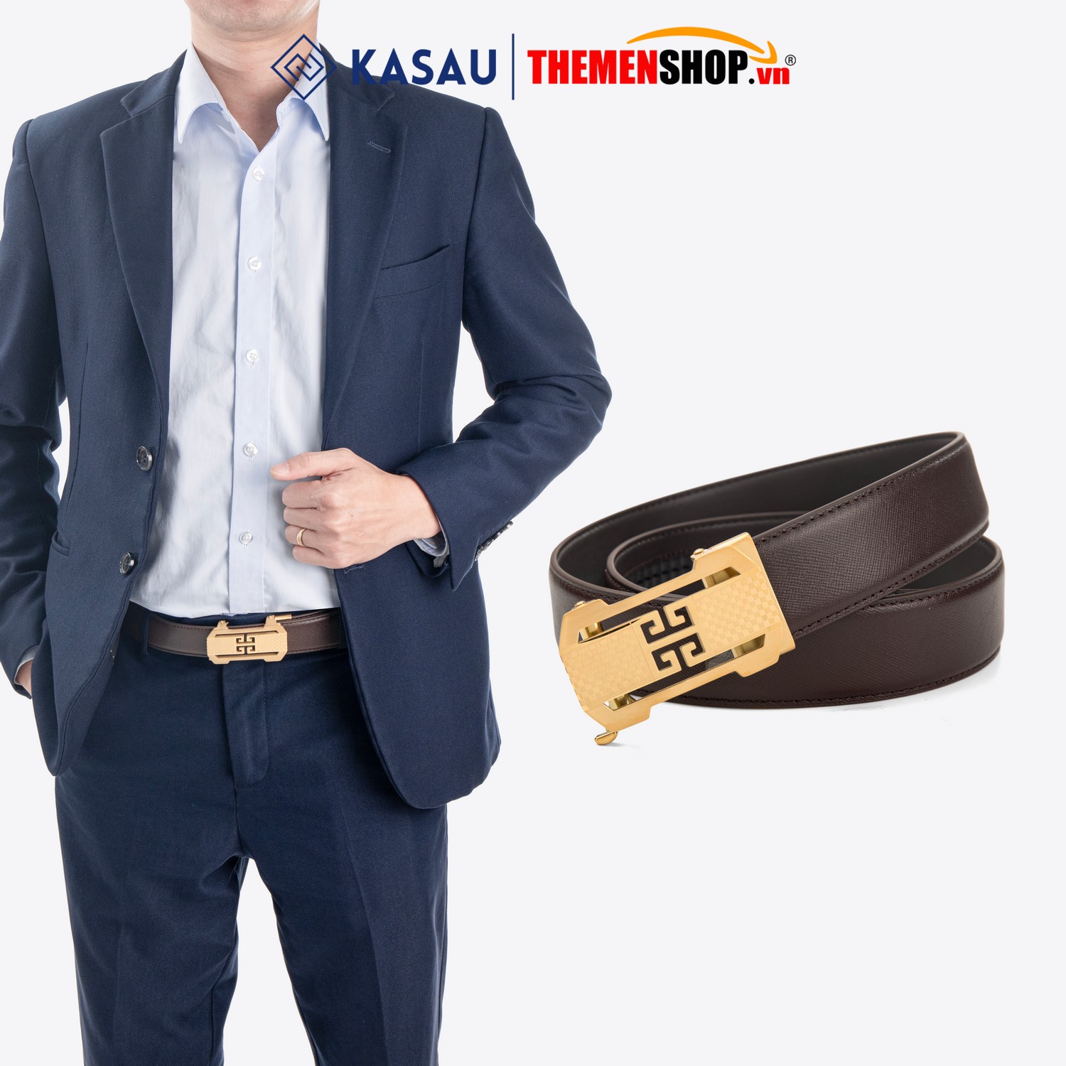 Dây thắt lưng nam khóa tự động hiệu KASAU bản 3.5cm KS03TD35