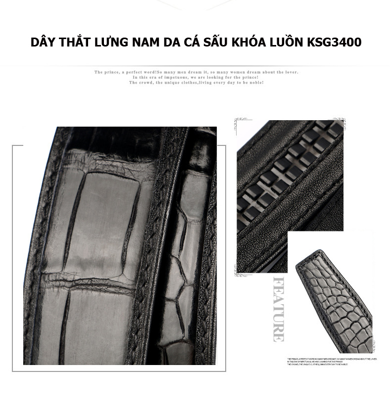 Dây thắt lưng nam da cá sấu không mặt KS3801