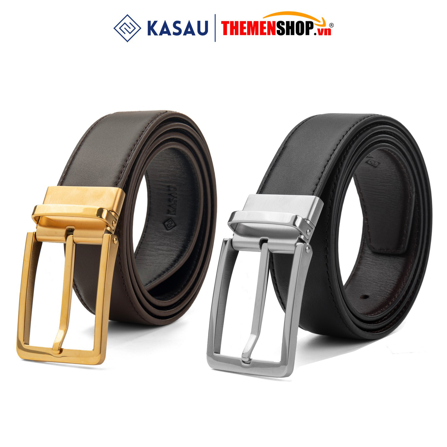 Dây thắt lưng nam hiệu KASAU khóa lỗ bản 3.4cm KS01KL34