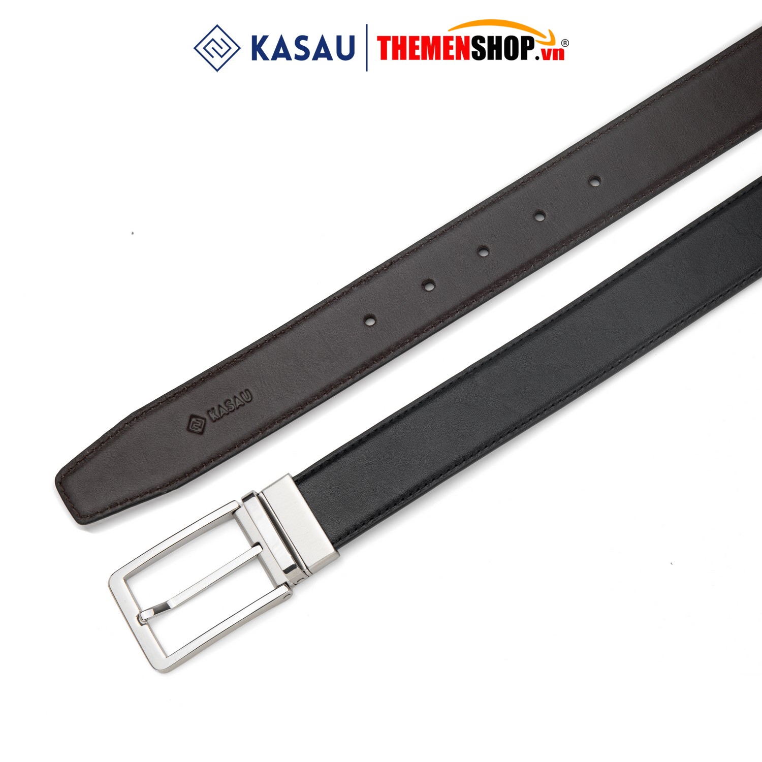 Dây thắt lưng nam hiệu KASAU khóa lỗ bản 3.4cm KS01KL34