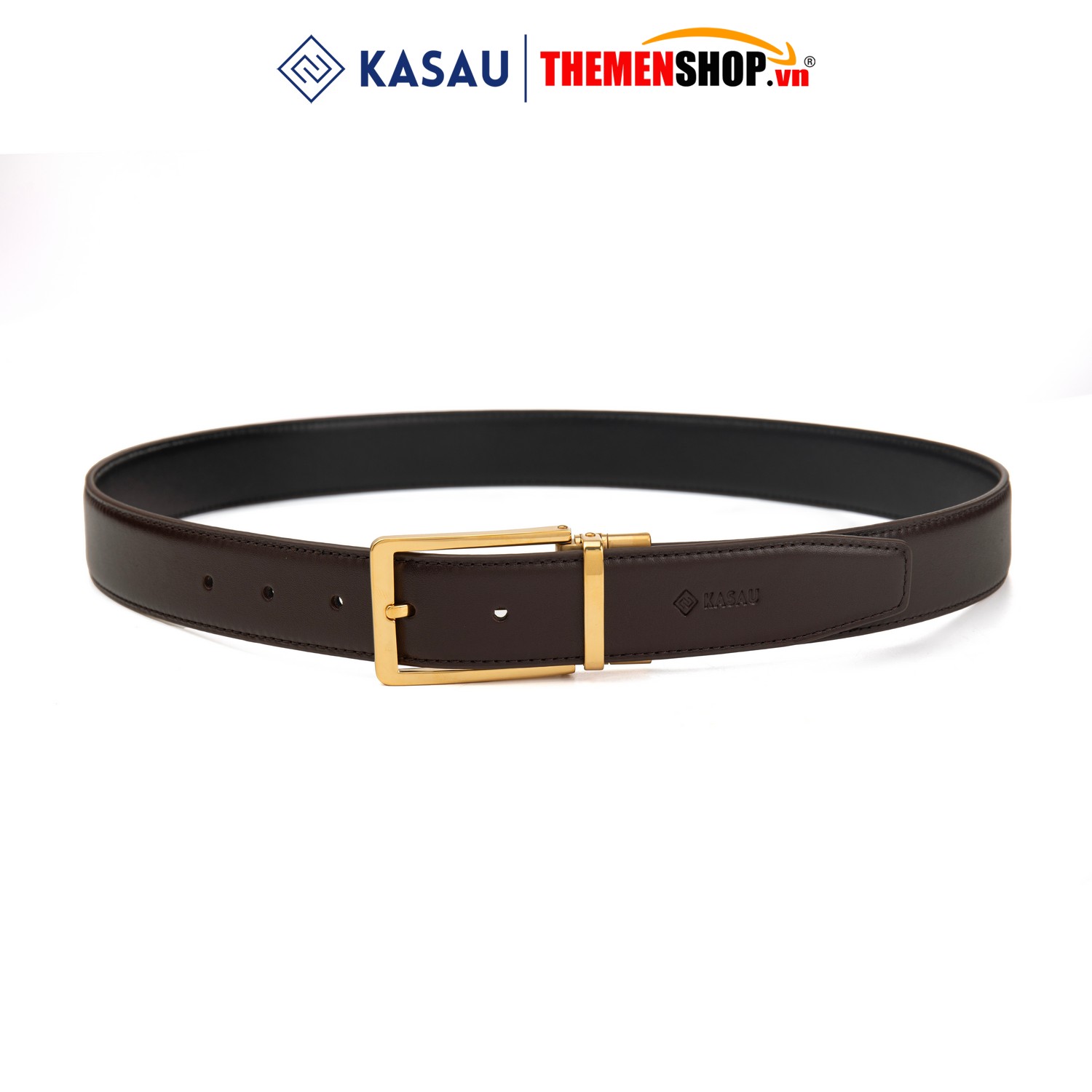 Dây thắt lưng nam hiệu KASAU khóa lỗ bản 3.4cm KS01KL34