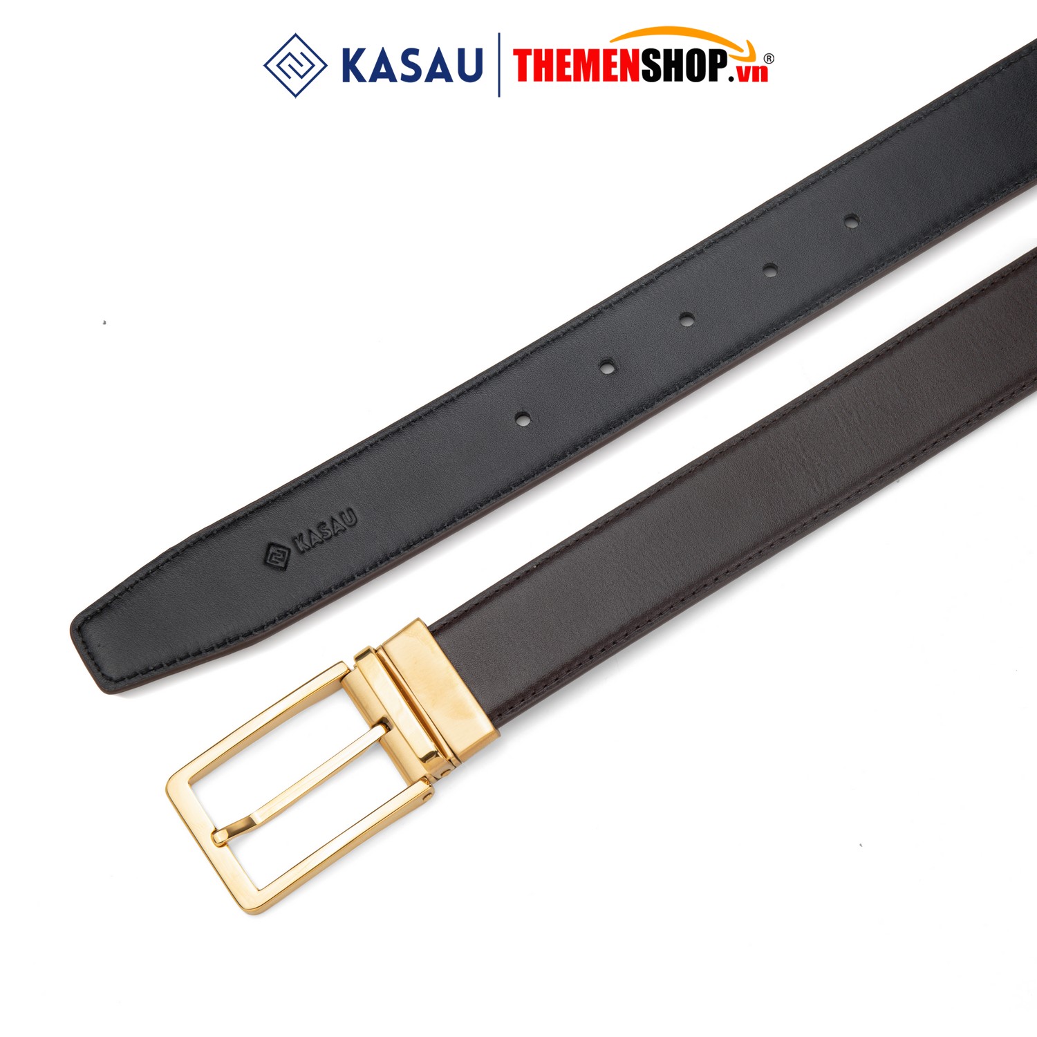 Dây thắt lưng nam hiệu KASAU khóa lỗ bản 3.4cm KS01KL34